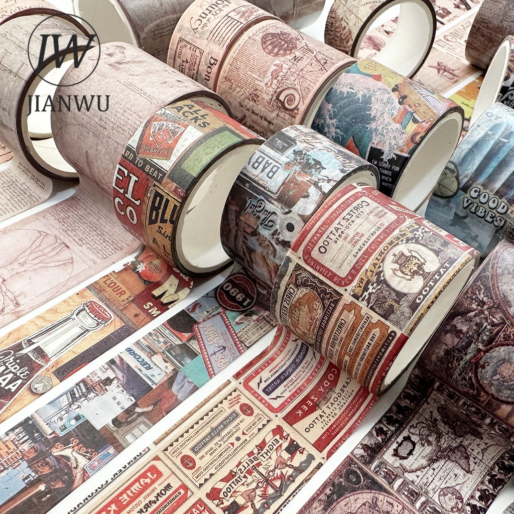 JIANWU 4 Rolo/Set Vintage Combinação De Papel Washi Autocolante Multi-Tamanho Conjunto De Fita Adesiva Criativa Colagem De Material Decoração Estacionário em Oferta na Shopee