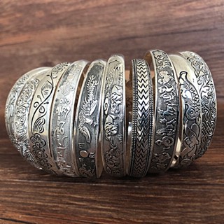 Jóias De Prata Étnicas Tibetanas Miao Moda Retro Esculpida Pulseira Aberta Antiga