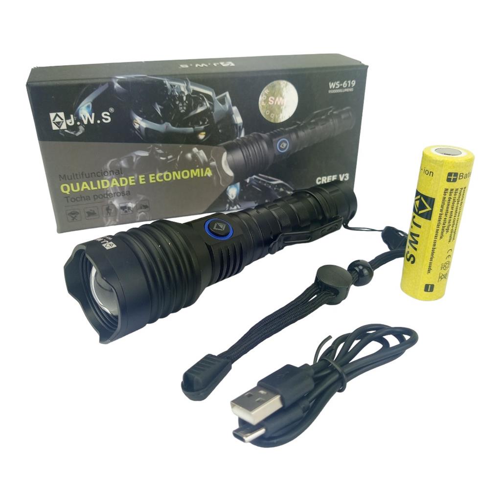 Lanterna Tatica Jws Led V3 Longo Alcance Zoom Telescopico