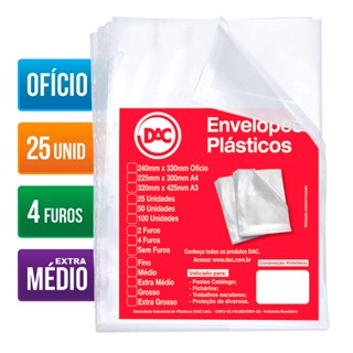 Envelope plástico ofício 0.12 4 furos 5178 Pct 25 unid Dac