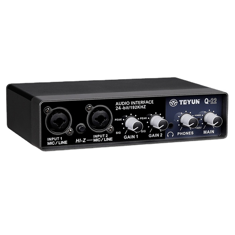 TEYUN Q-22 Audio Interface Placa De Som Com Monitoramento Guitarra Elétrica Live Recording Placa De Som Profissional