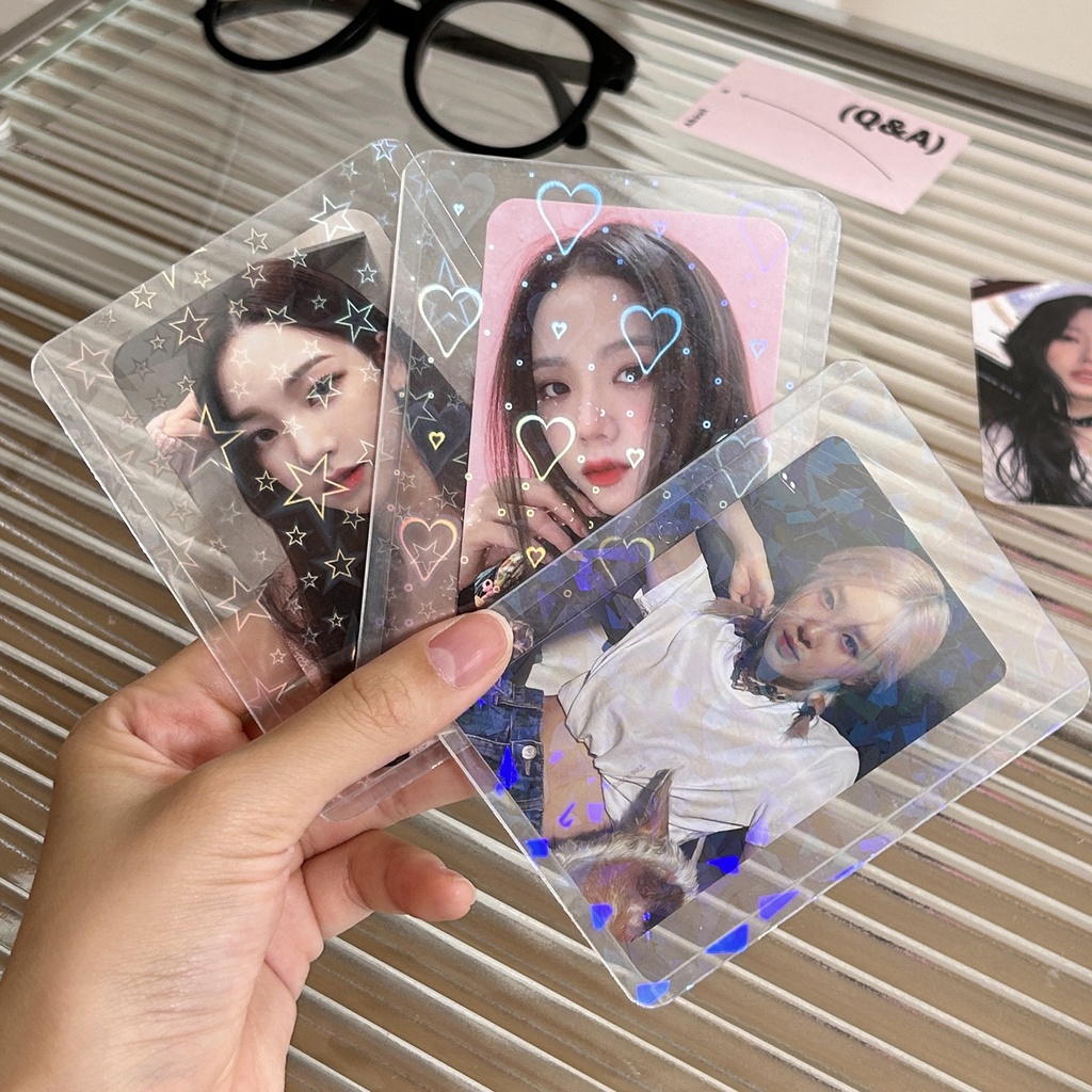 Laser flash film love clear hard card holder Estrela Porta-Cartões Pequeno De coo pvc Fotos De 3 Polegadas em Oferta na Shopee