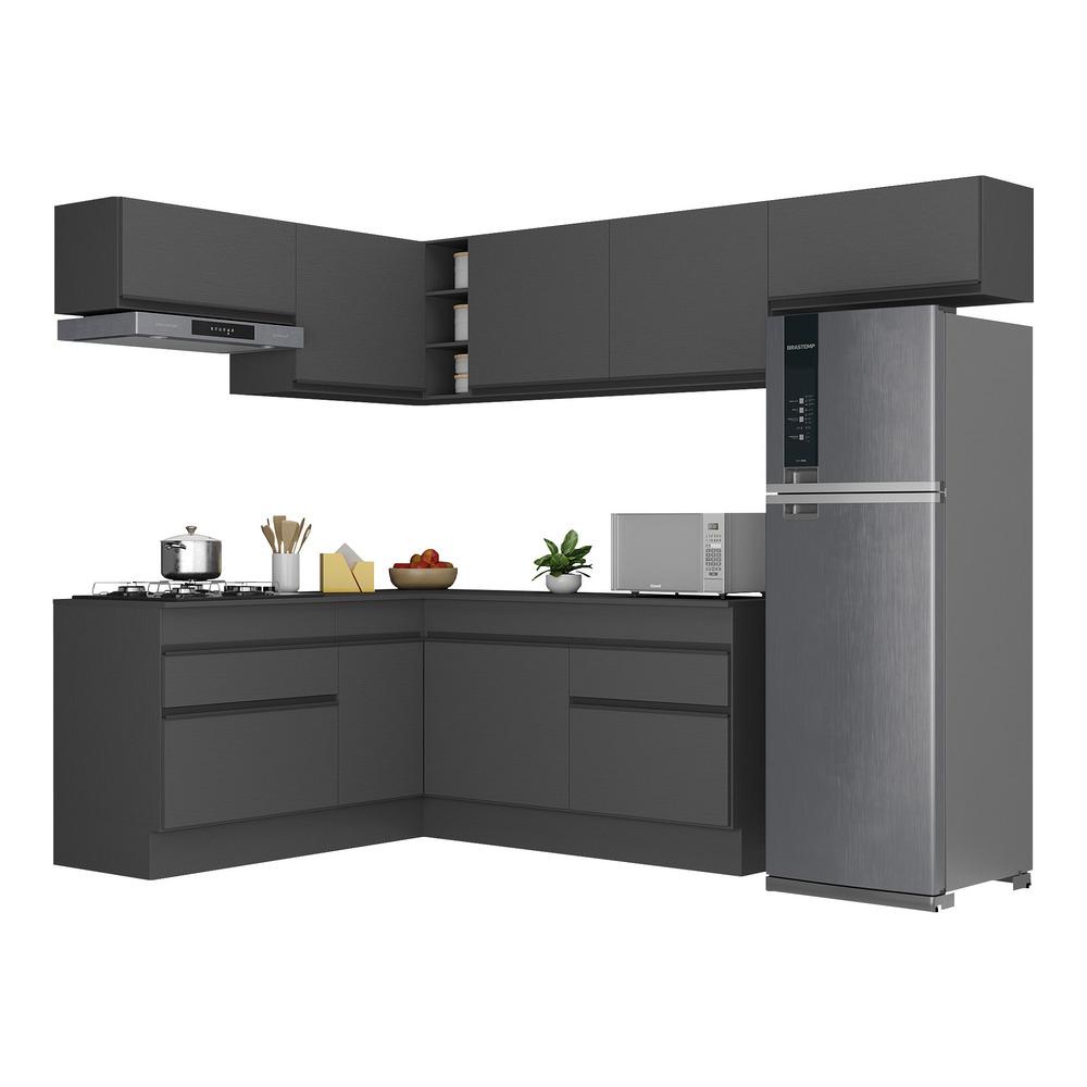 Armário de Cozinha Completa de Canto com Rodapé Veneza Multimóveis MP2104.895 Preto em Oferta na Shopee