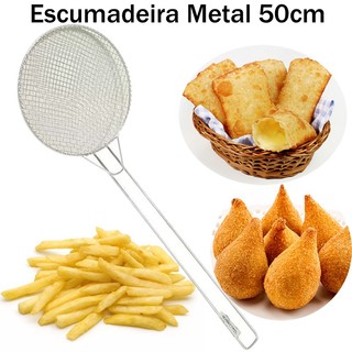Escumadeira Peneira para Fritura - 50 cm - Modelo Industrial - Batata Pastel Salgados Coxinhas - Grande - INOX - PANAMI