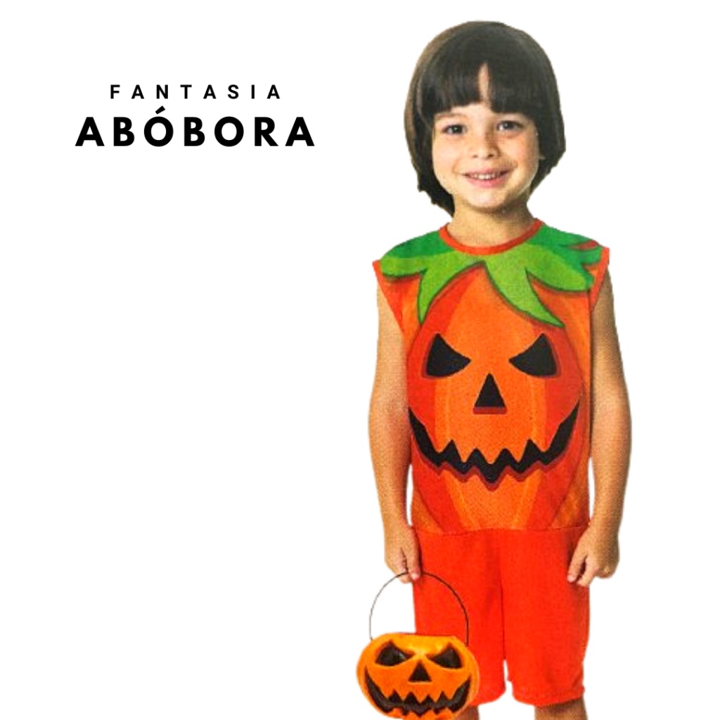 Fantasia Abóbora Halloween para Meninos Infantil com Balde de Abóbora!
