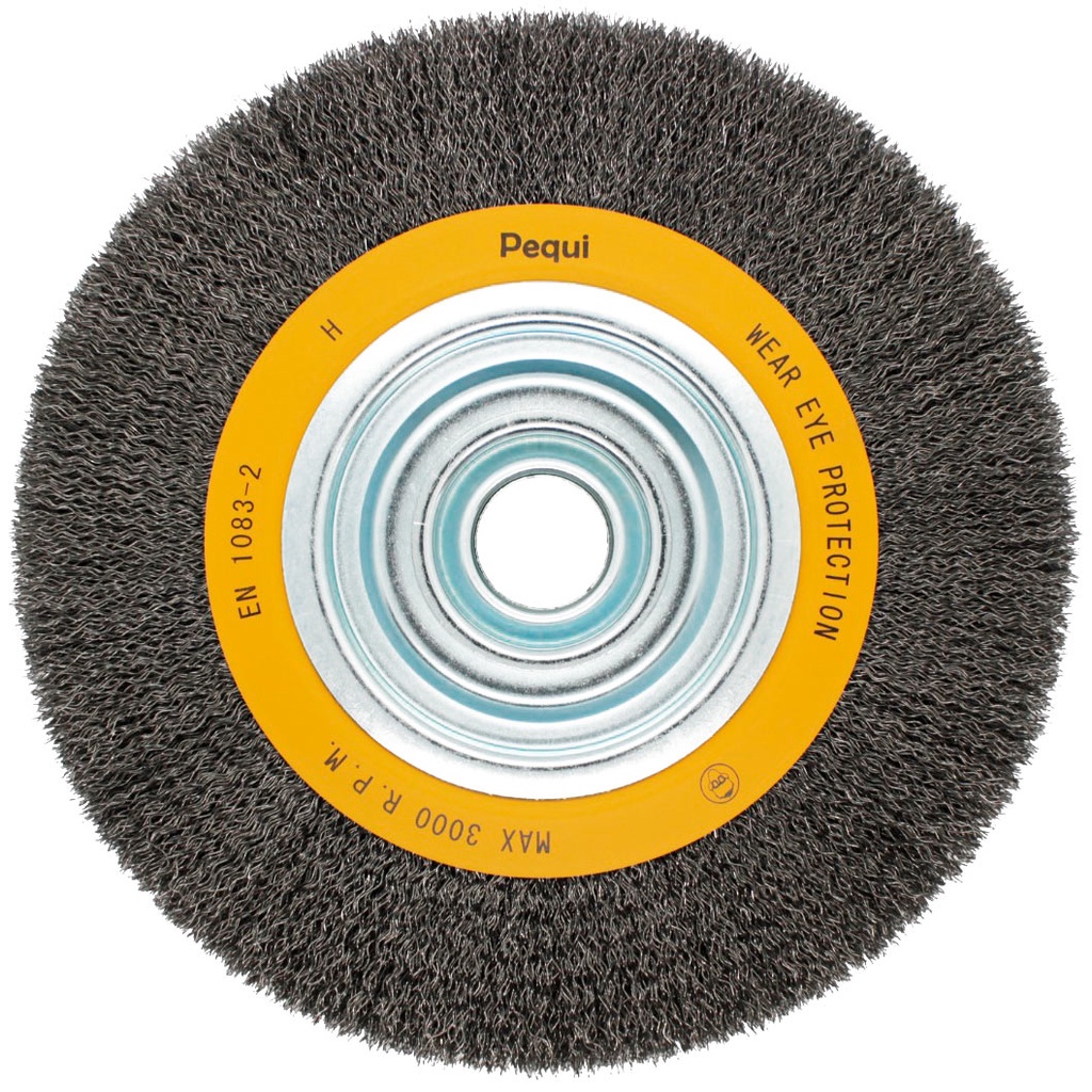 Escova Circular Ondulada PEQUI 10" x 1" Aço Carbono 0,40mm Máx 3000 RPM