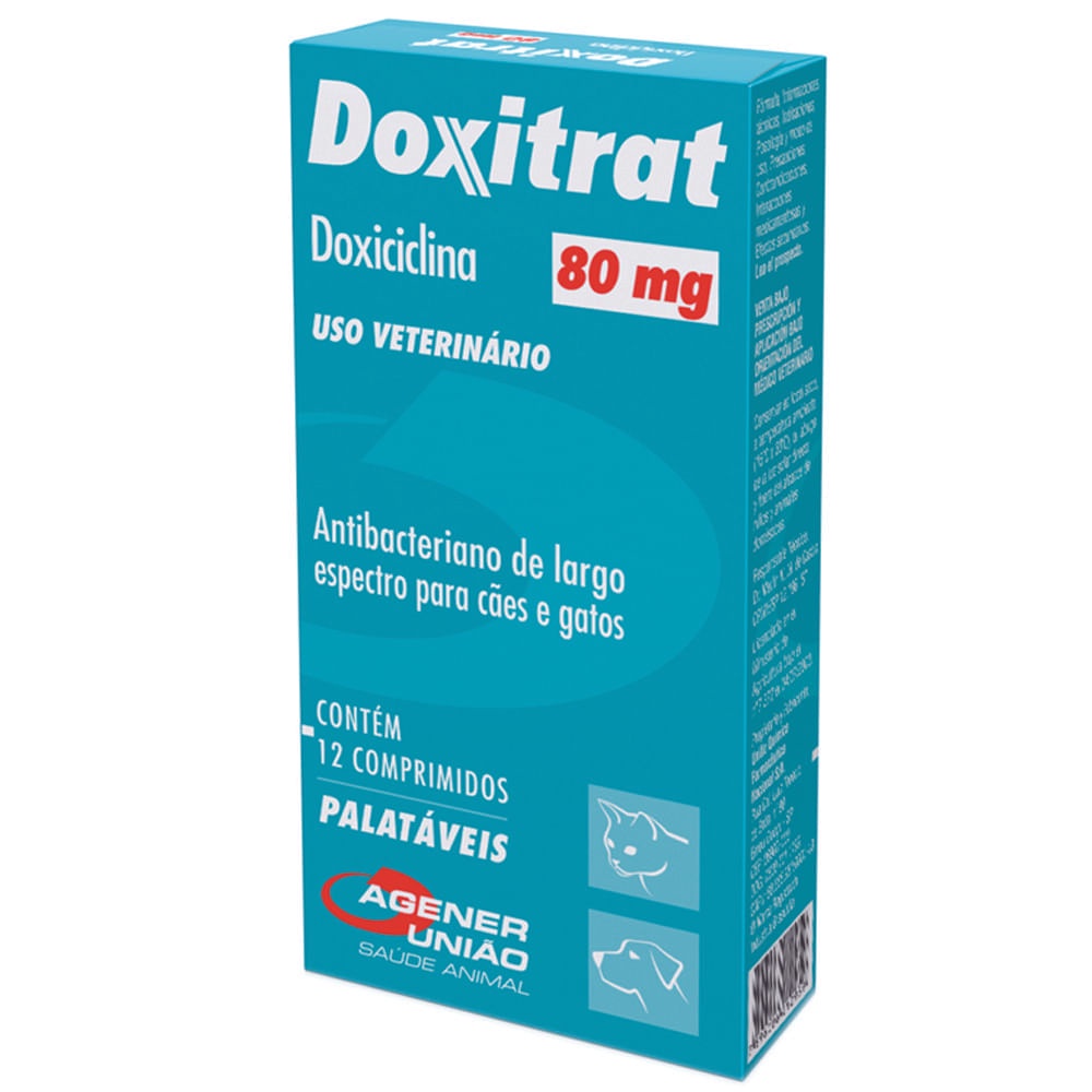 Antibiótico Doxitrat Cães e Gatos 80mg 12 comprimidos - Pets