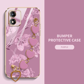 YBD Love Bracelet Case Para Telefone Motorola Moto E13 Bauhinia Flower Pattern Material De Silicone Macio Eletroplateado Anti-Gotas