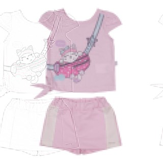 Conjunto Feminino De Blusa Em Malha Canelada Com Detalhe Nozinho E Shorts Saia Molecoton Lb13465