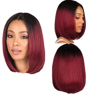 Cabeleira Européia E Americana De Tintura De Peruca bobo Fêmea De Cabelo Curto Liso Gradiente Preto Vinho Tinto bob