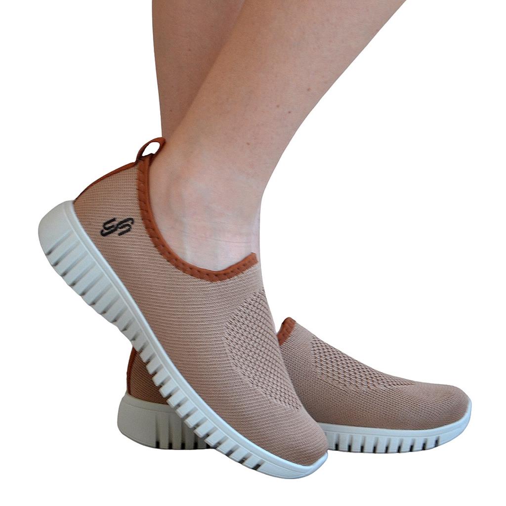 Tenis Feminino Slip On Flatform Tecido Usaflex Ae2208 Bege