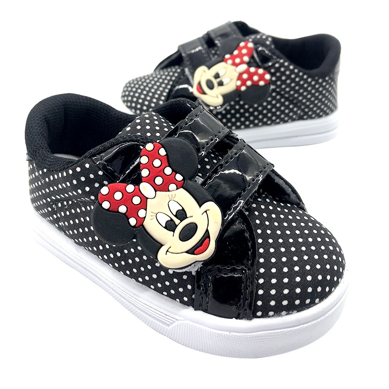 Tênis Sapatinho Sapato Calçado Infantil Tenis Para Bebe Menina Miney Com Bolinhas Preto Para Bebê