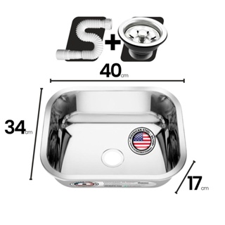 Cuba Aço Inox AS N°0-17 Extra Funda Polida 40x34x17 + Válvula + Sifão em Oferta na Shopee