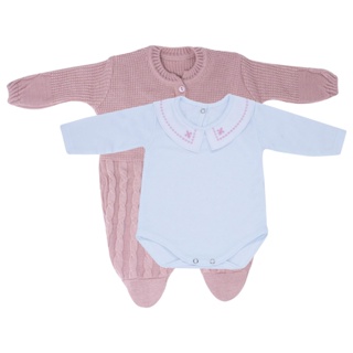 Kit macacão Trançado Rosa e Body Gola Bordada DU em Oferta na Shopee