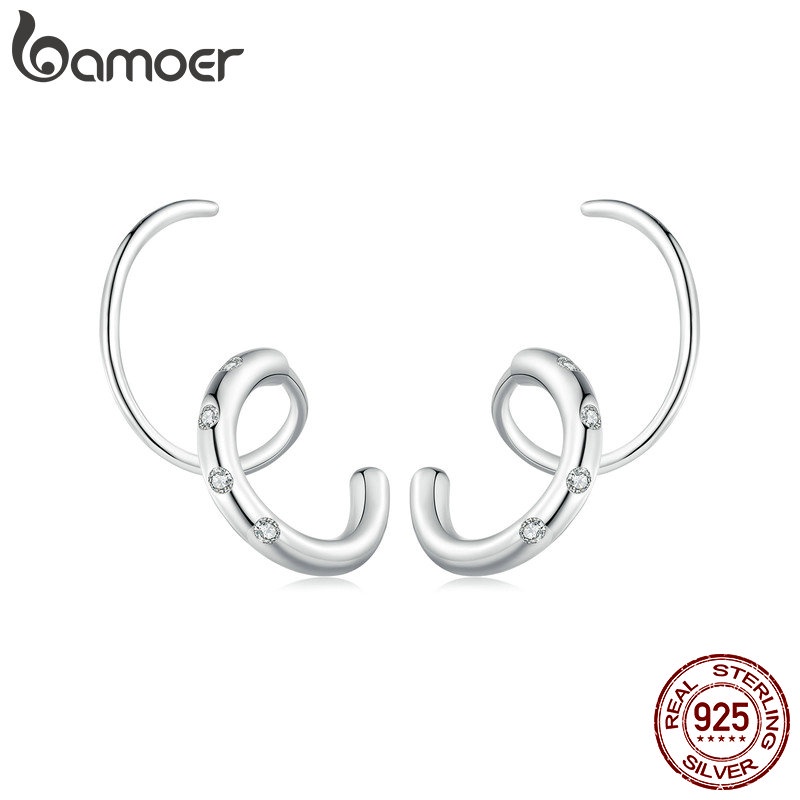 BAMOER 925 Sterling Silver Wrap Double Hoop Brincos De Moda Para Mulheres em Oferta na Shopee