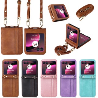 Para A Motorola Razr 40 Ultra Lanyard Porta-Carteira De Couro Flip PU Integrado Moto + Plus