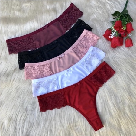 Kit 10 Calcinhas Fio Dental Renda Lateral Sexy