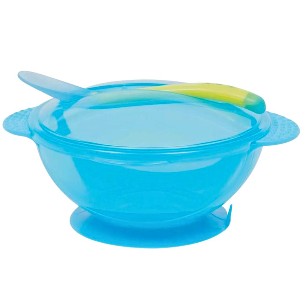 Kit Prato Bowl Com Tampa E Colher Azul Infantil 400ml 5230 - Buba