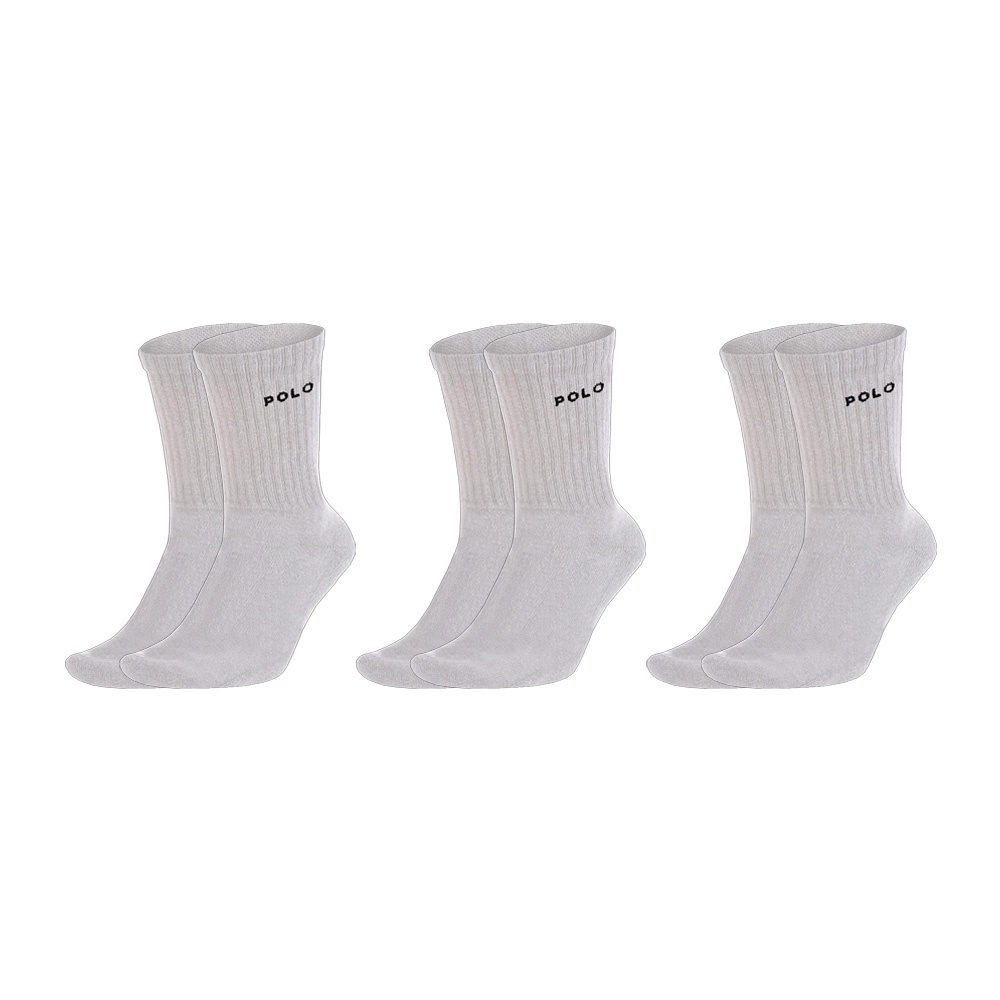 Kit 3 Meia Algodão Cano Médio Polo Star Branca