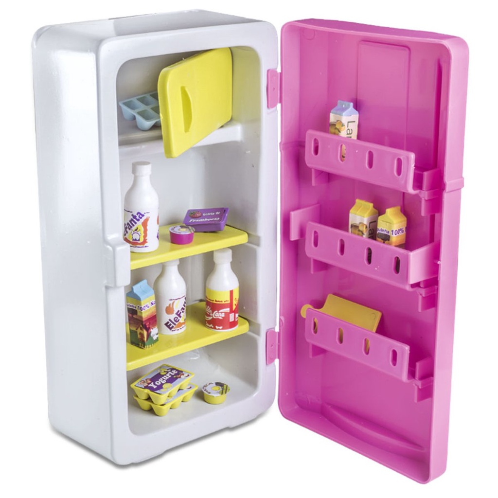 Mini geladeira infantil com acessórios, ideal para Barbie - Brinquedos e presente infantil para crianças (220INJ)