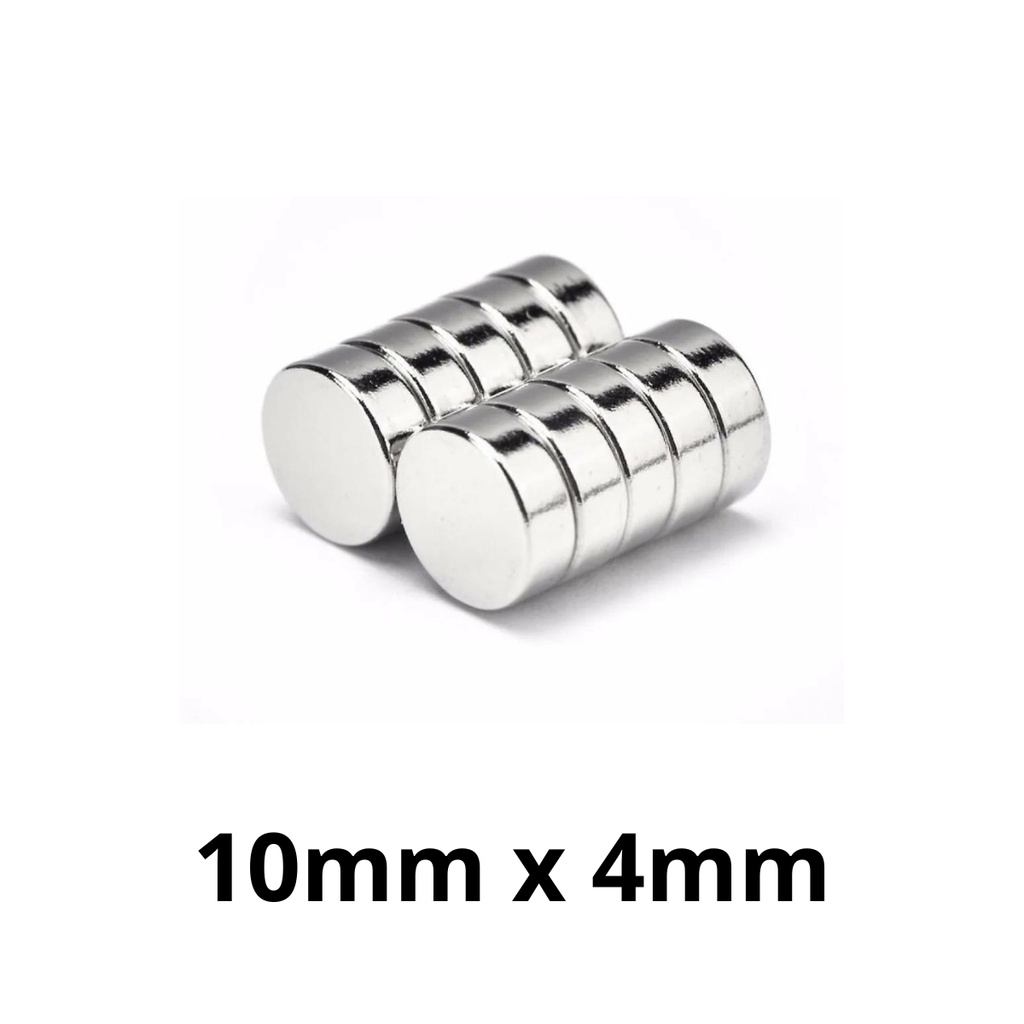 Kit 10 Peças Imã Neodímio Potente Disco Magnético N35 10x4 mm Pastilha Redondo Pequeno Super Forte