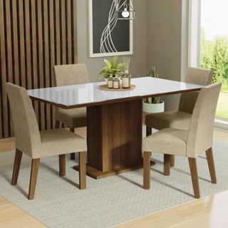 Conjunto Sala de Jantar Mesa Tampo de Vidro 4 Cadeiras Rustic/Branco/Imperial Avril Madesa em Oferta na Shopee