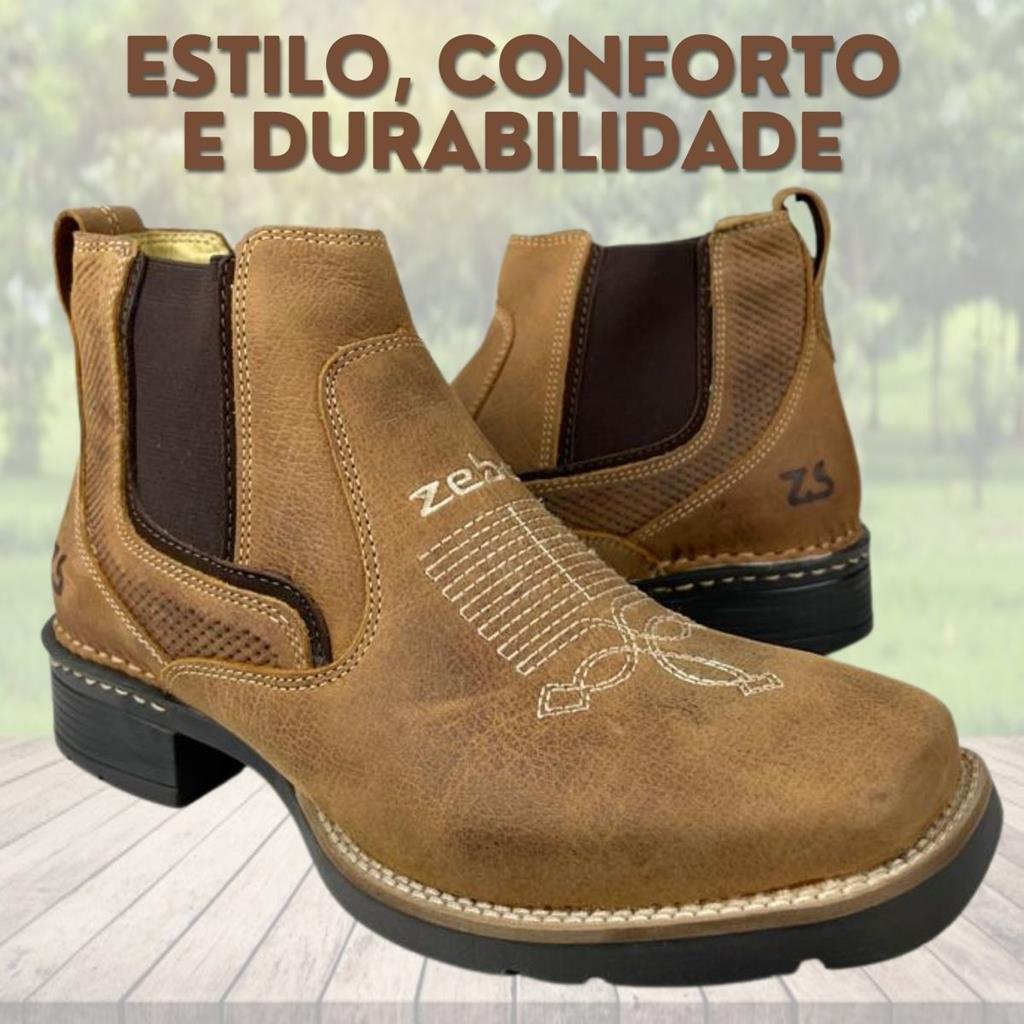 Botina Masculina Zebu Cor Castor Palmilha Gel Couro Legitimo Original Costura Reforcada palmilha Gel Ultra Leve