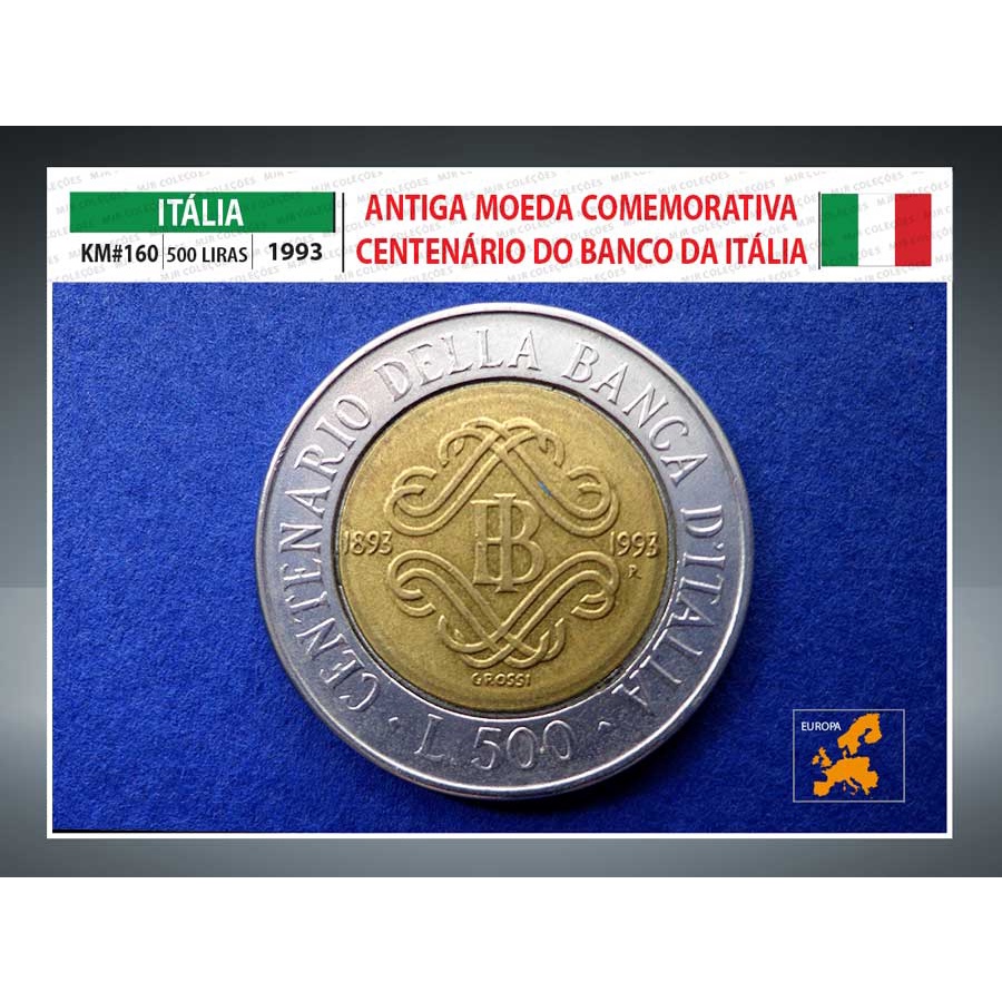 Moeda Antiga Italia 500 Liras 1993 KM#160 Comemorativa Centenário do Banco da Itália