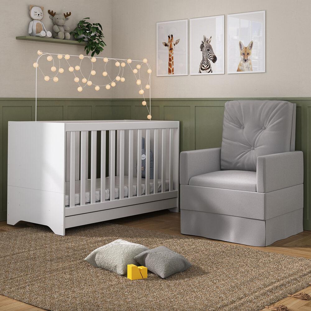 Berço 3x1 com Colchão Incluso e Poltrona de Amamentação Elza Multimóveis MP4088