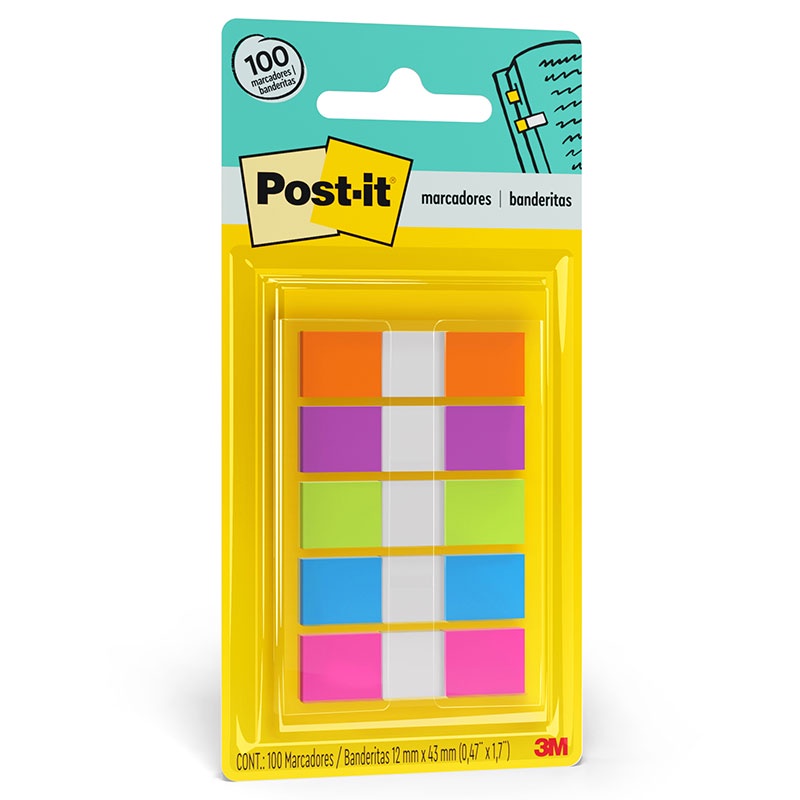 Marcador de página adesivo Post-it Flags 5 cores neon 12x43mm 100 folhas 3M