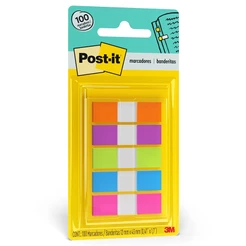 Marcador de página adesivo Post-it Flags 5 cores neon 12x43mm 100 folhas 3M
