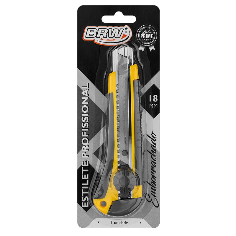 Estilete profissional trava giratória emborrachado 18mm ES1804 BRW - Stationery