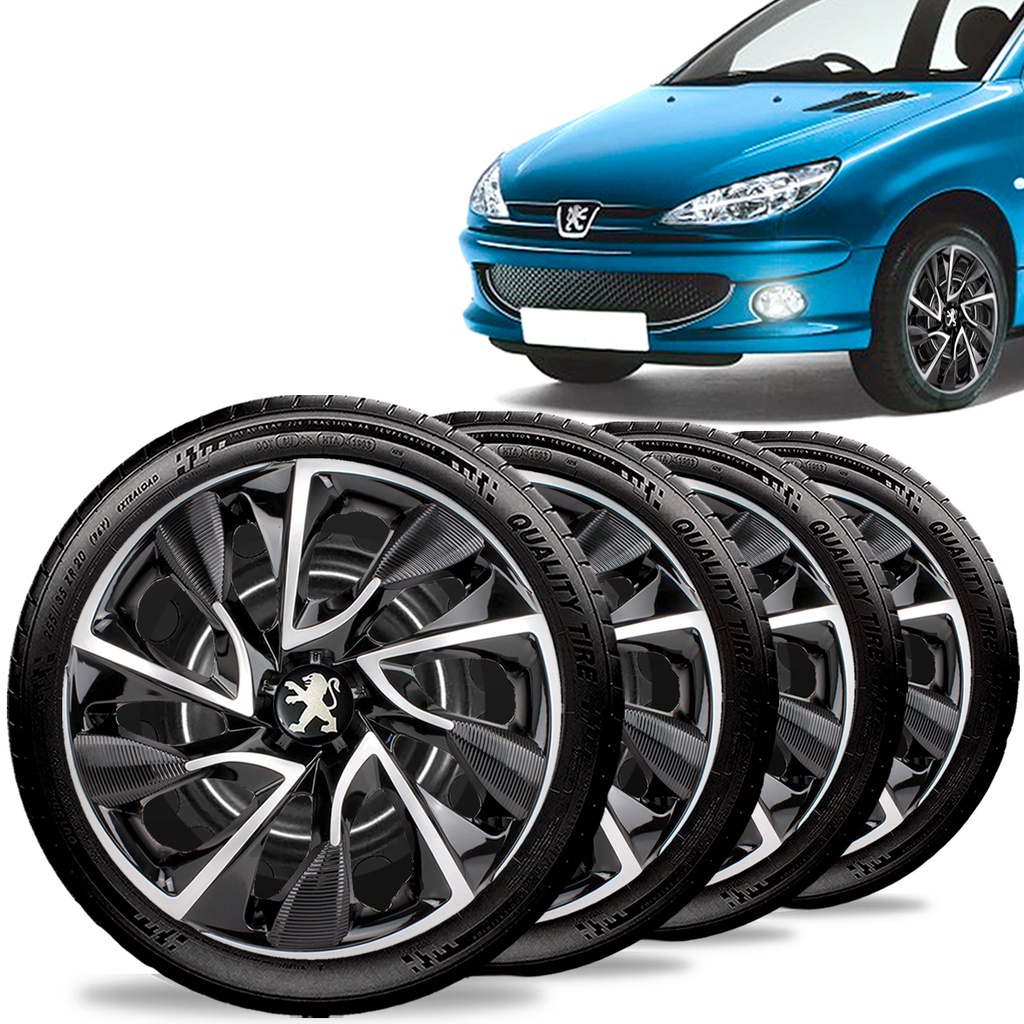 Jogo 4 Calotas Ds4 Aro 15 Black / Silver Peugeot 206 207 307