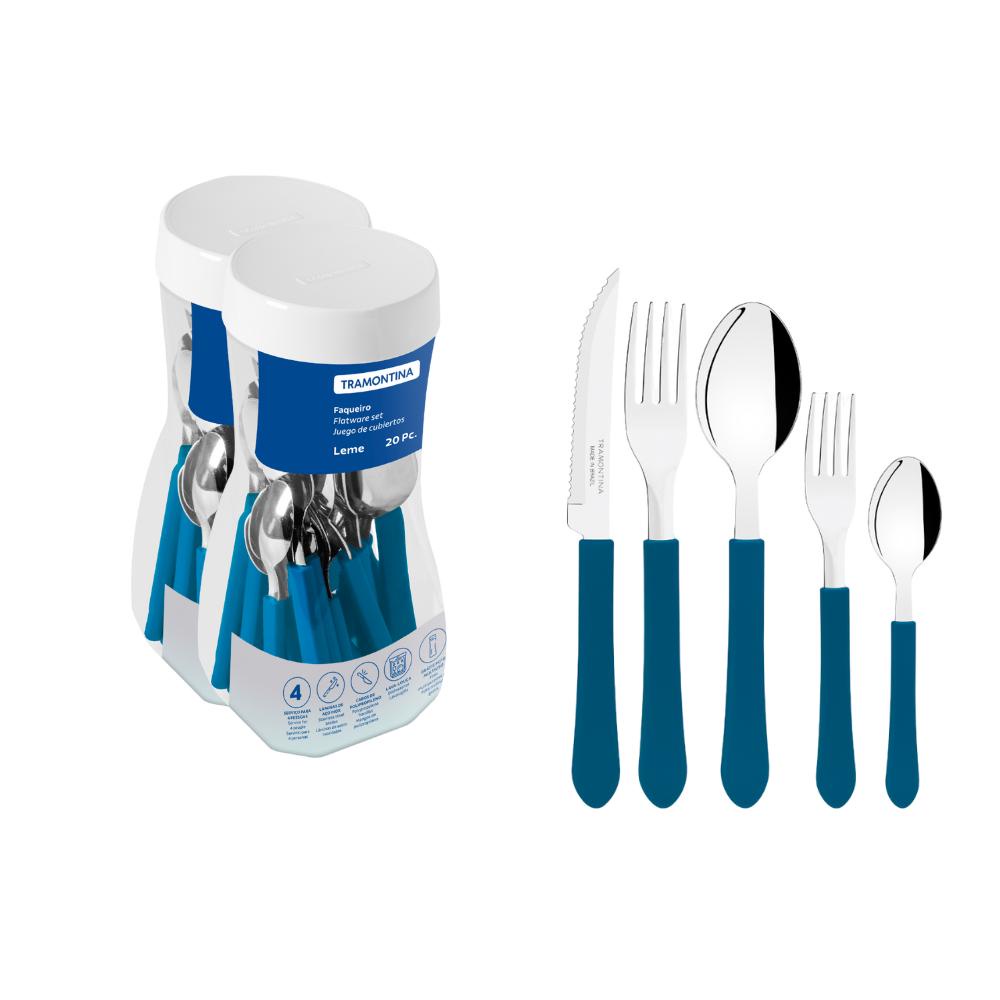 Faqueiro Talheres Leme Inox 40 Peças Tramontina Azul em Oferta na Shopee