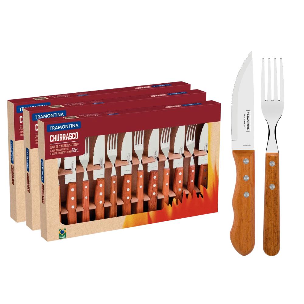 Kit 3 Jogo De Talheres Tramontina Churrasco Jumbo 12 Peças em Oferta na Shopee