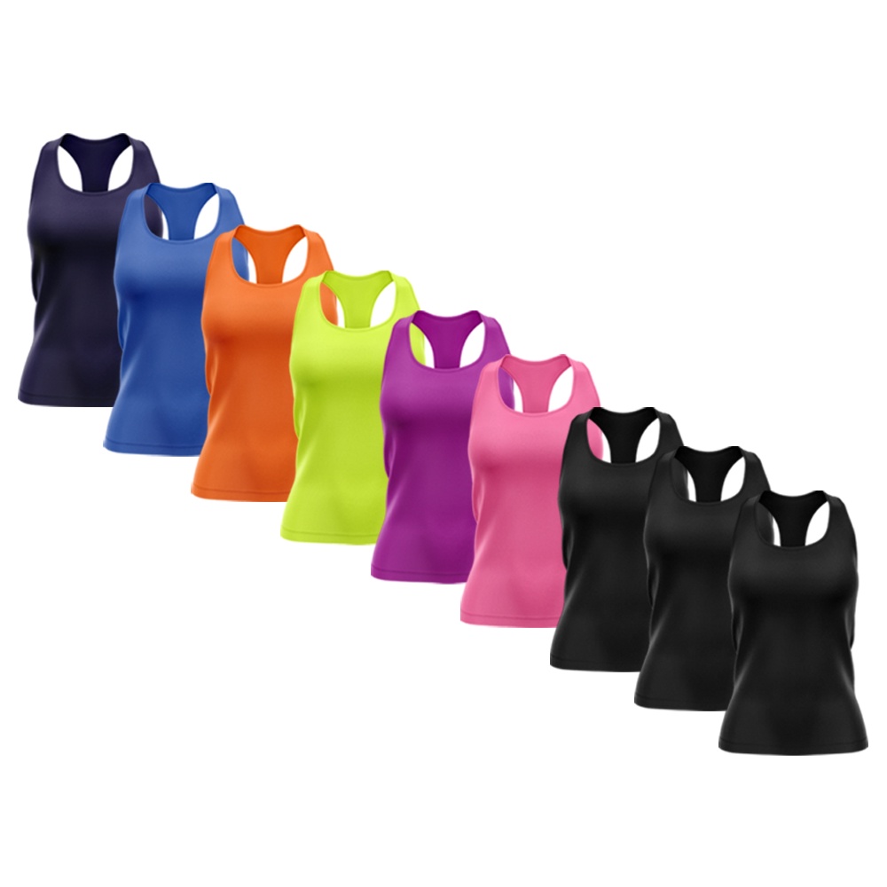 Kit 9 Regatas Nadador Feminina Good Look Dry Fit Proteção Solar UV Fitness Academia Treino Blusinha Confortável