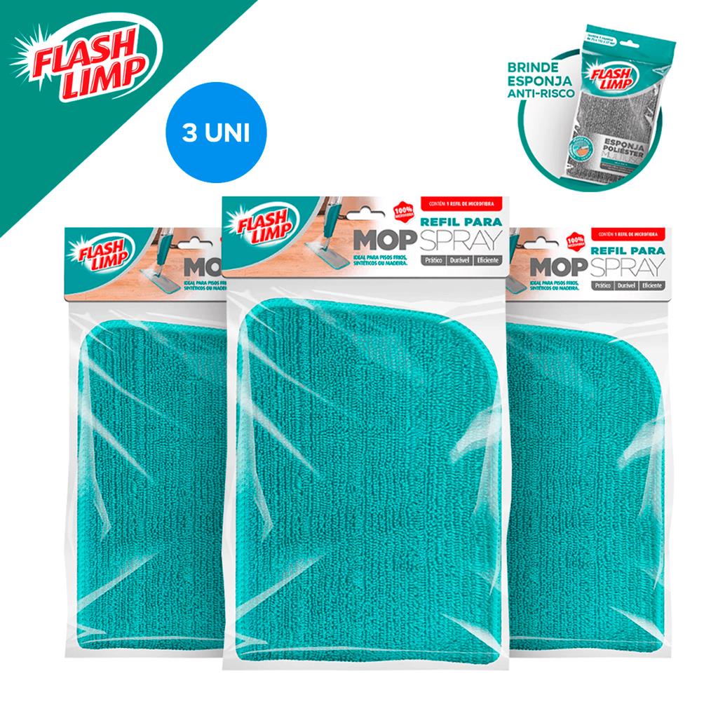 Kit 3 Refis Mop Spray Verde Agua Para Limpeza Domestica + Esponja Poliester Flash Limp em Oferta na Shopee
