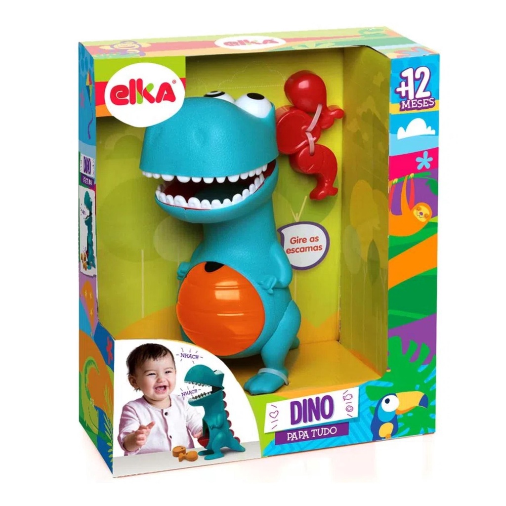 Brinquedo Infantil Boneco Dino Papa 23cm + Acessórios, Boca Abre e fecha + Comidinhas Elka - 972 em Oferta na Shopee