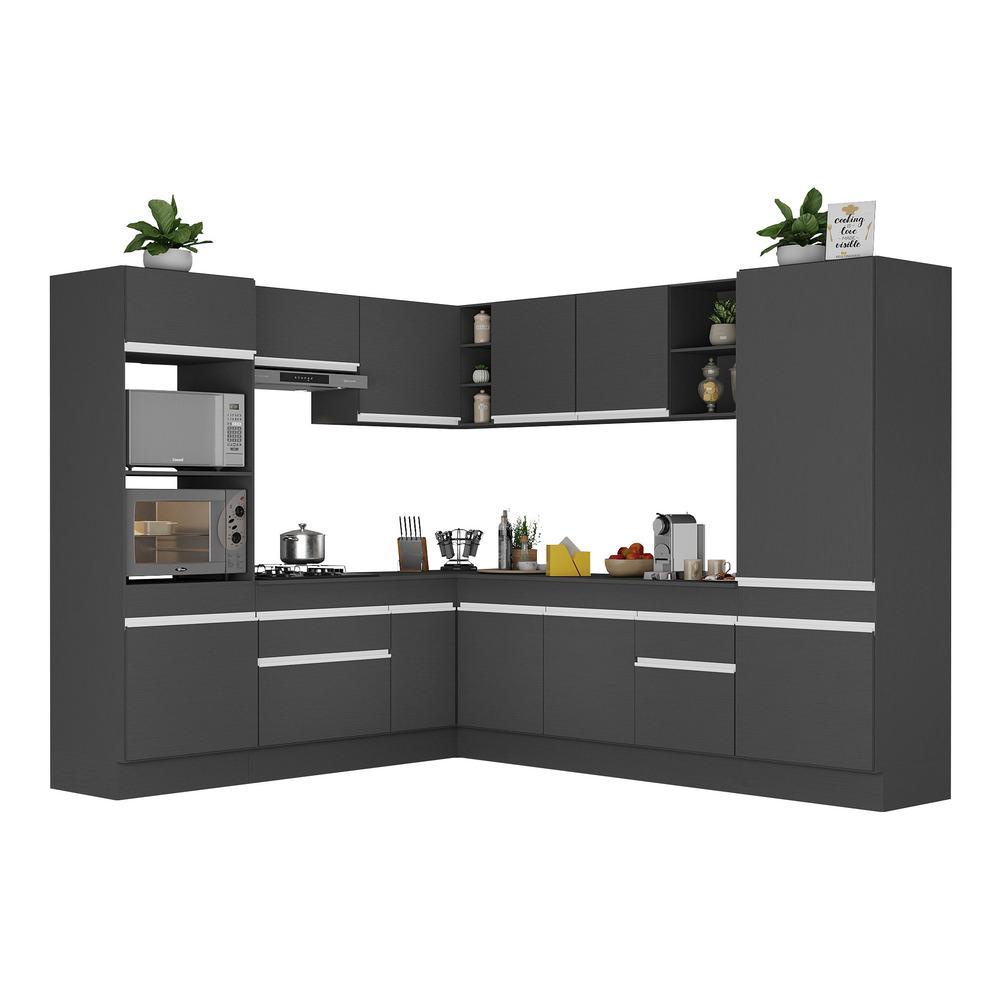 Armário de Cozinha Completa de Canto com Rodapé Veneza Multimóveis MP2081.898 Preto/Branco em Oferta na Shopee