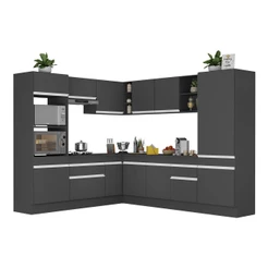 Armário de Cozinha Completa de Canto com Rodapé Veneza Multimóveis MP2081.898 Preto/Branco