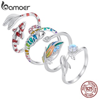 Bamoer 925 Silver Sterling Animals Abertura Do Anel Koi Carpa E Jóias De Moda De Baleia Para Mulheres