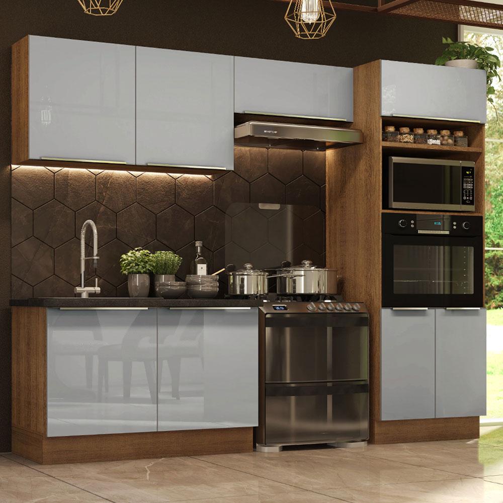 Cozinha Completa Madesa Lux 270001 com Armário e Balcão - Rustic/Cinza - Home & Living