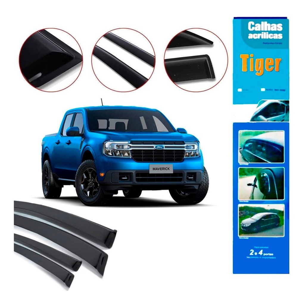 Calha De Chuva Defletor Ford Maverick 2022 A 2023 4 Portas Fume Tiger FD9538