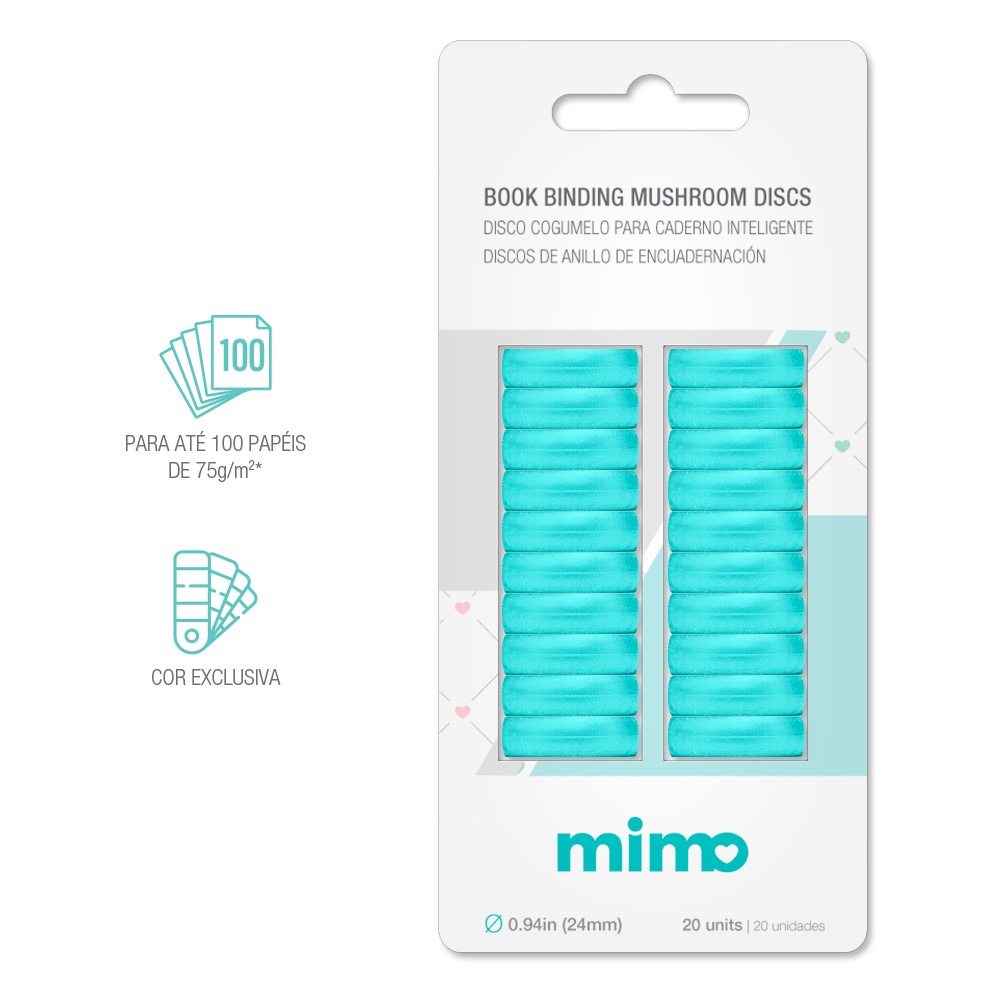 Disco Cogumelo para Caderno Inteligente Azul Água 24 mm Mimo 20 Unidades