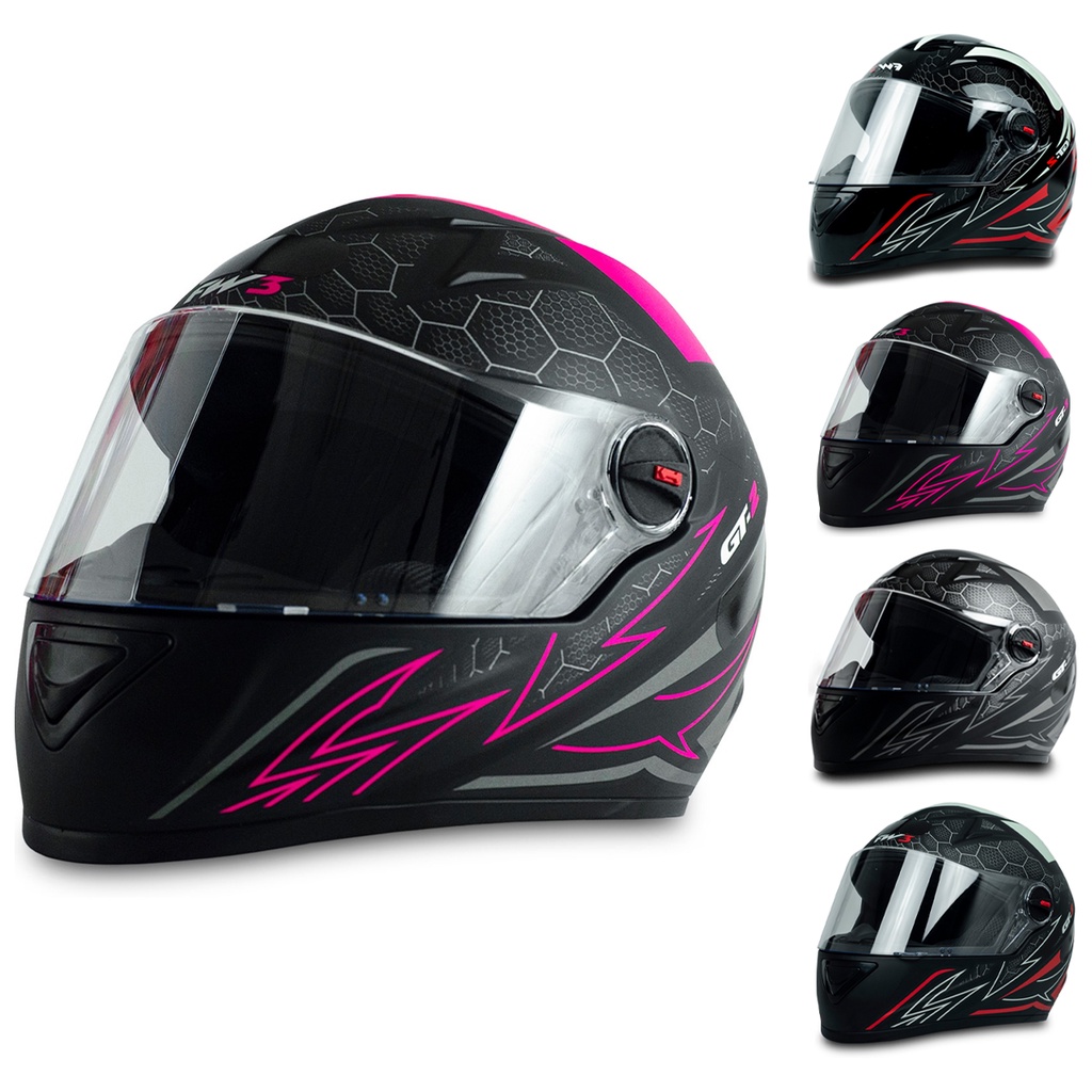 Capacete Fechado GT2 Preto Fosco Rosa Vermelho Fosco Brilhante Narigueir aEspuma Densidade D28 FW3 em Oferta na Shopee