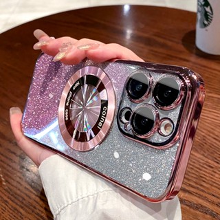 Capa Magnética De Luxo Para iPhone 14 13 12 11 Pro Max Plus Glitter Com Protetor De Câmera Macia E Transparente
