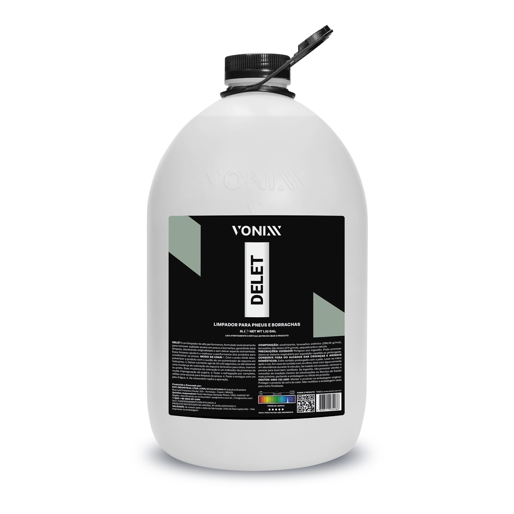 DELET 5L VONIXX LIMPA PNEUS BORRACHAS DESCONTAMINANTE AUTOMOTIVO