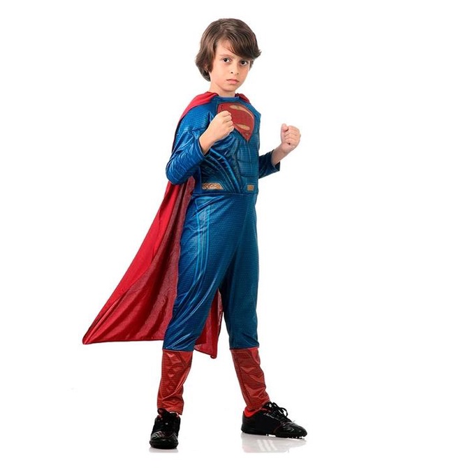 Fantasia Superman Infantil Batman x Superman de Luxo Com Músculo e Capa