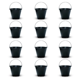 Kit 12 Balde Com Pegador Multiuso Reforçado 12 Litros Preto