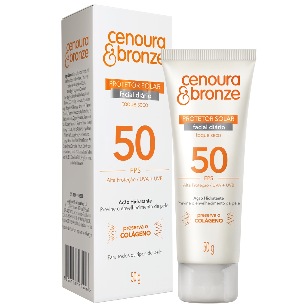 Protetor Solar Facial Diário Fps50 Cenoura & Bronze 50g